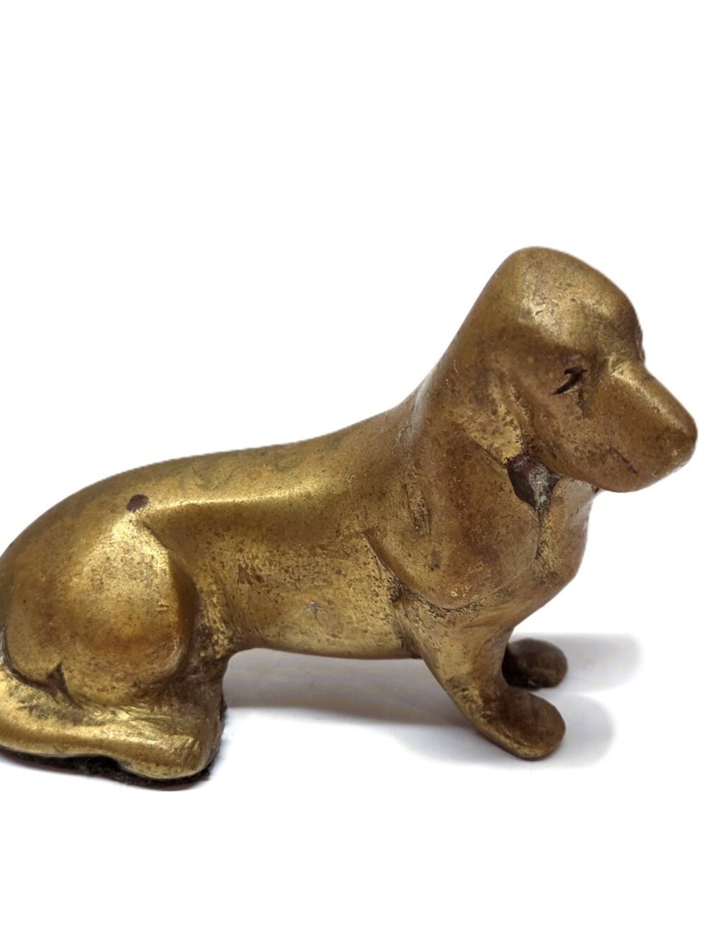 Vintage Brass Basset Hound Figurine Dog Reclining Metal Statue Figure Patina